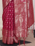 Light Pink Lichi Silk Saree With Blouse Piece - EZBER