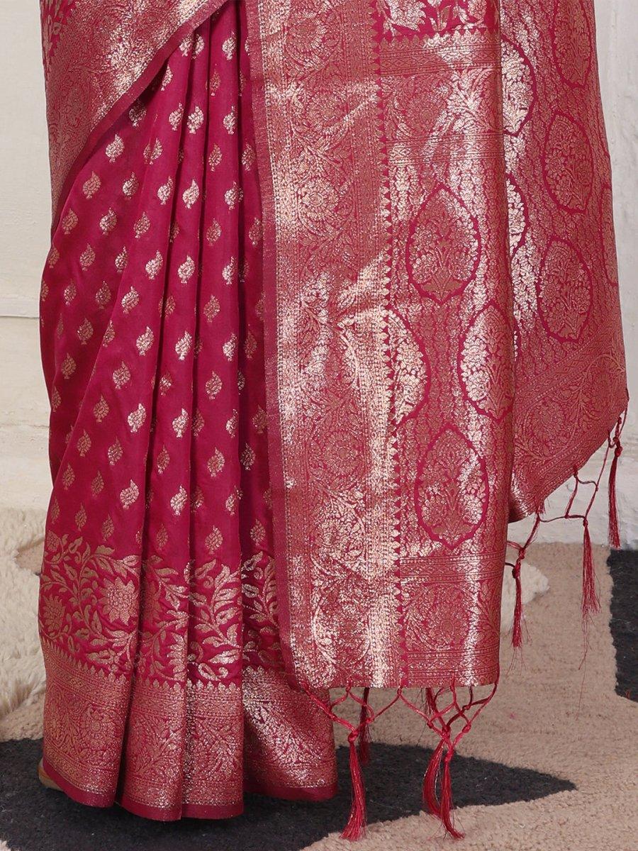 Light Pink Lichi Silk Saree With Blouse Piece - EZBER