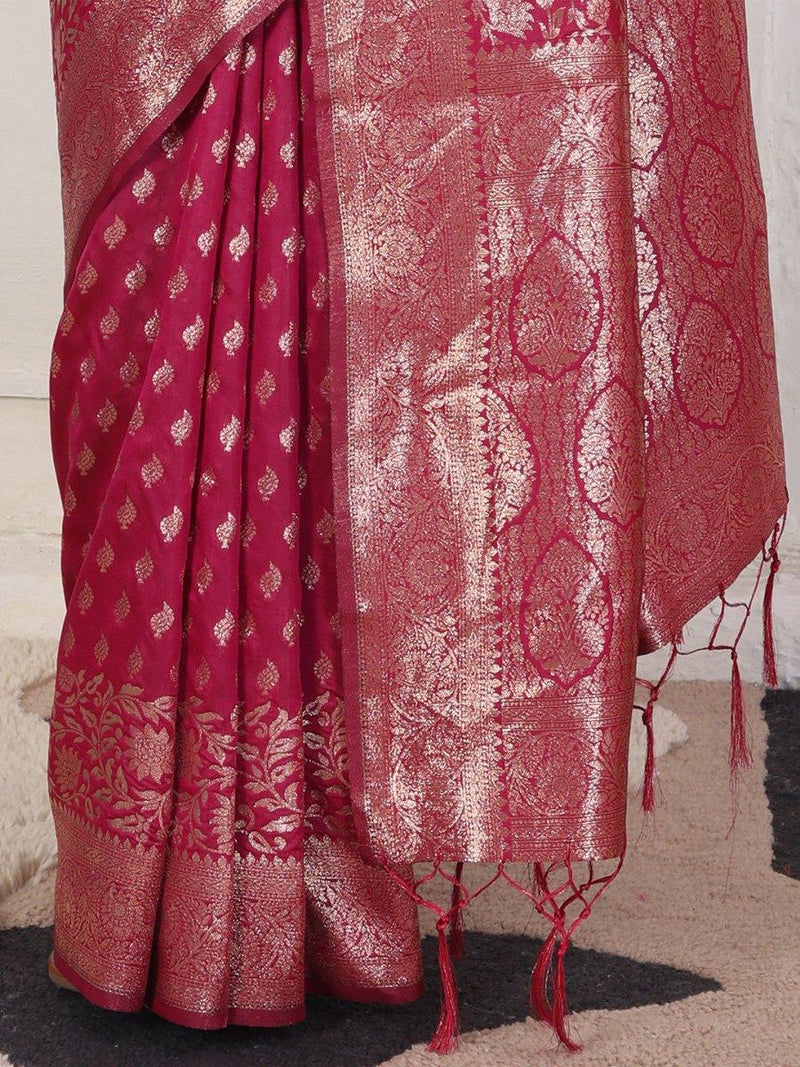 Light Pink Lichi Silk Saree With Blouse Piece - EZBER