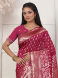 Light Pink Lichi Silk Saree With Blouse Piece - EZBER