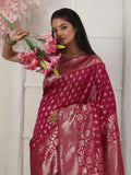 Light Pink Lichi Silk Saree With Blouse Piece - EZBER