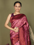 Light Pink Lichi Silk Saree With Blouse Piece - EZBER