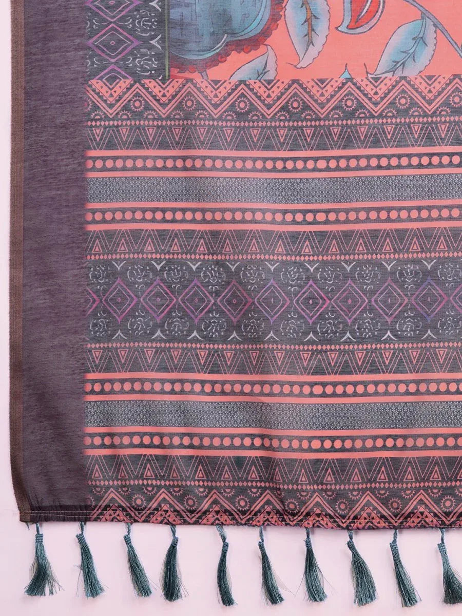 Light Pink Linen Blend Saree With Blouse Piece - EZBER