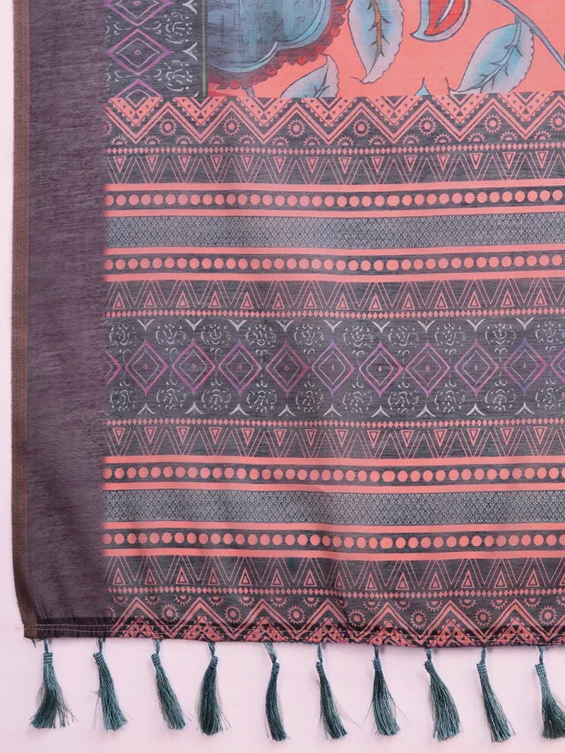 Light Pink Linen Blend Saree With Blouse Piece - EZBER