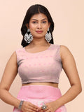 Light Pink Linen Cotton Saree With Blouse Piece - EZBER