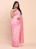 Light Pink Linen Cotton Saree With Blouse Piece - EZBER