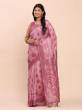Light Pink Linen Cotton Saree With Blouse Piece - EZBER
