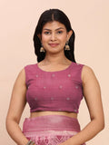 Light Pink Linen Cotton Saree With Blouse Piece - EZBER