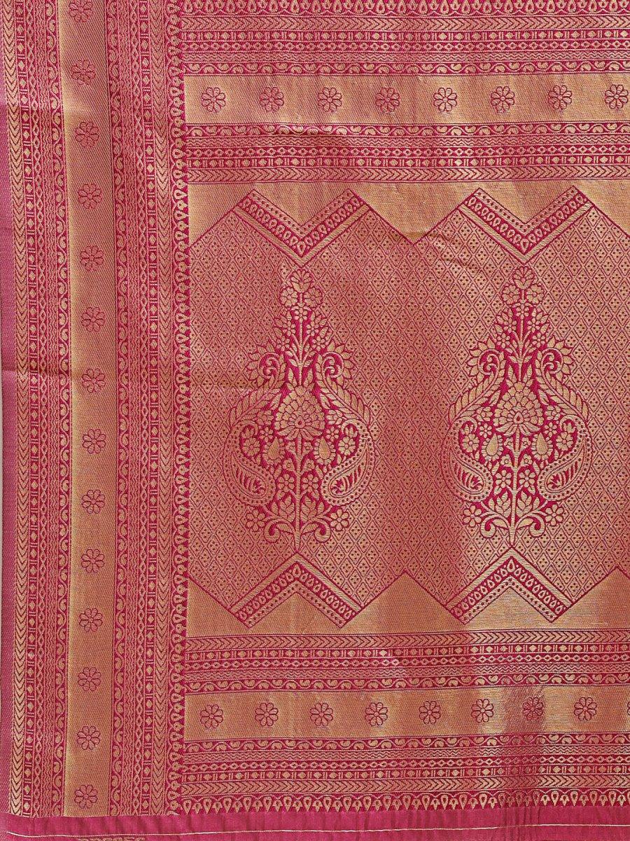 Light Pink & Magenta Banarasi Silk Saree With Blouse Piece - EZBER
