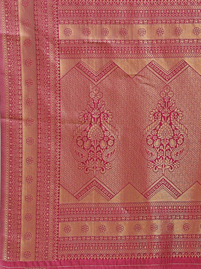 Light Pink & Magenta Banarasi Silk Saree With Blouse Piece - EZBER
