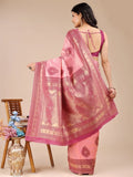 Light Pink & Magenta Banarasi Silk Saree With Blouse Piece - EZBER
