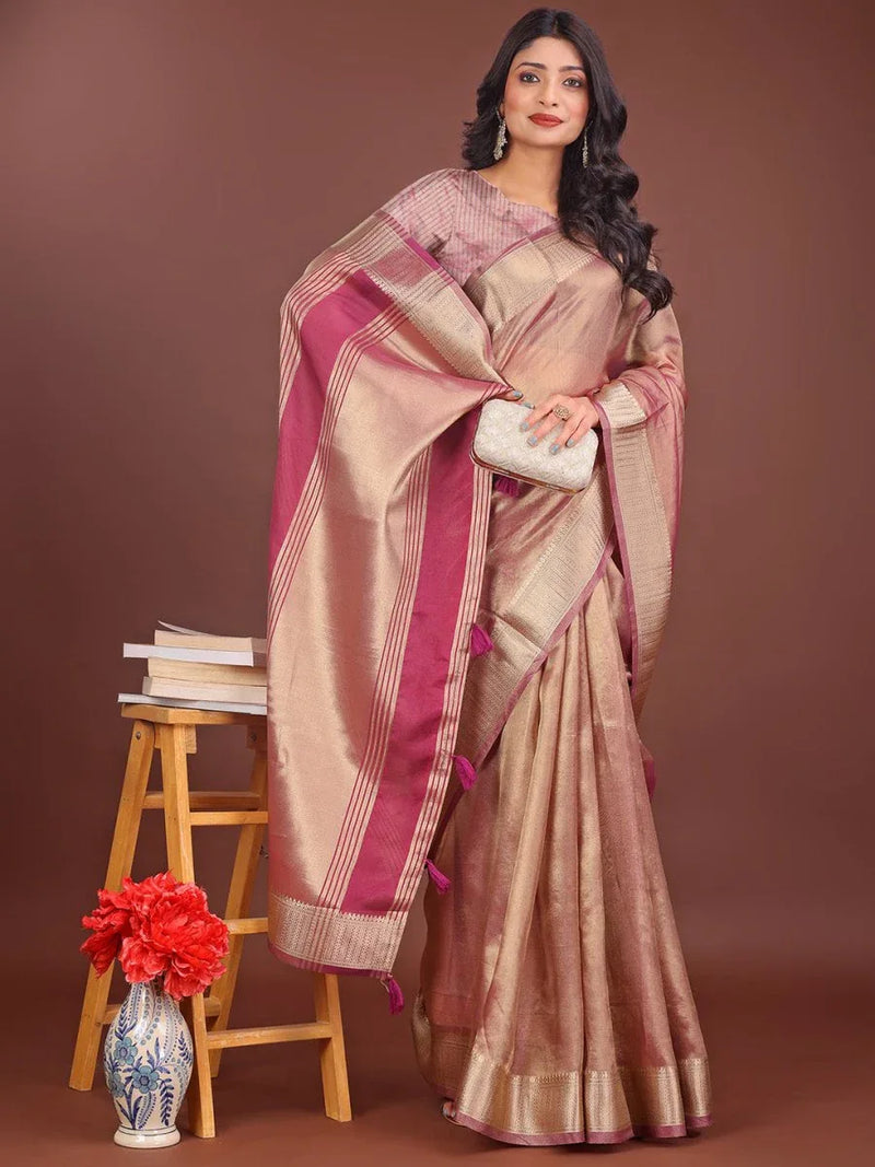 Light Pink Organza Saree With Blouse Piece - EZBER