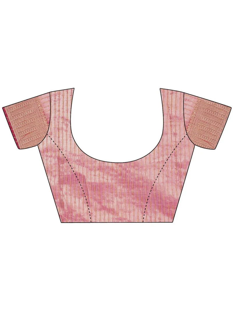 Light Pink Organza Saree With Blouse Piece - EZBER