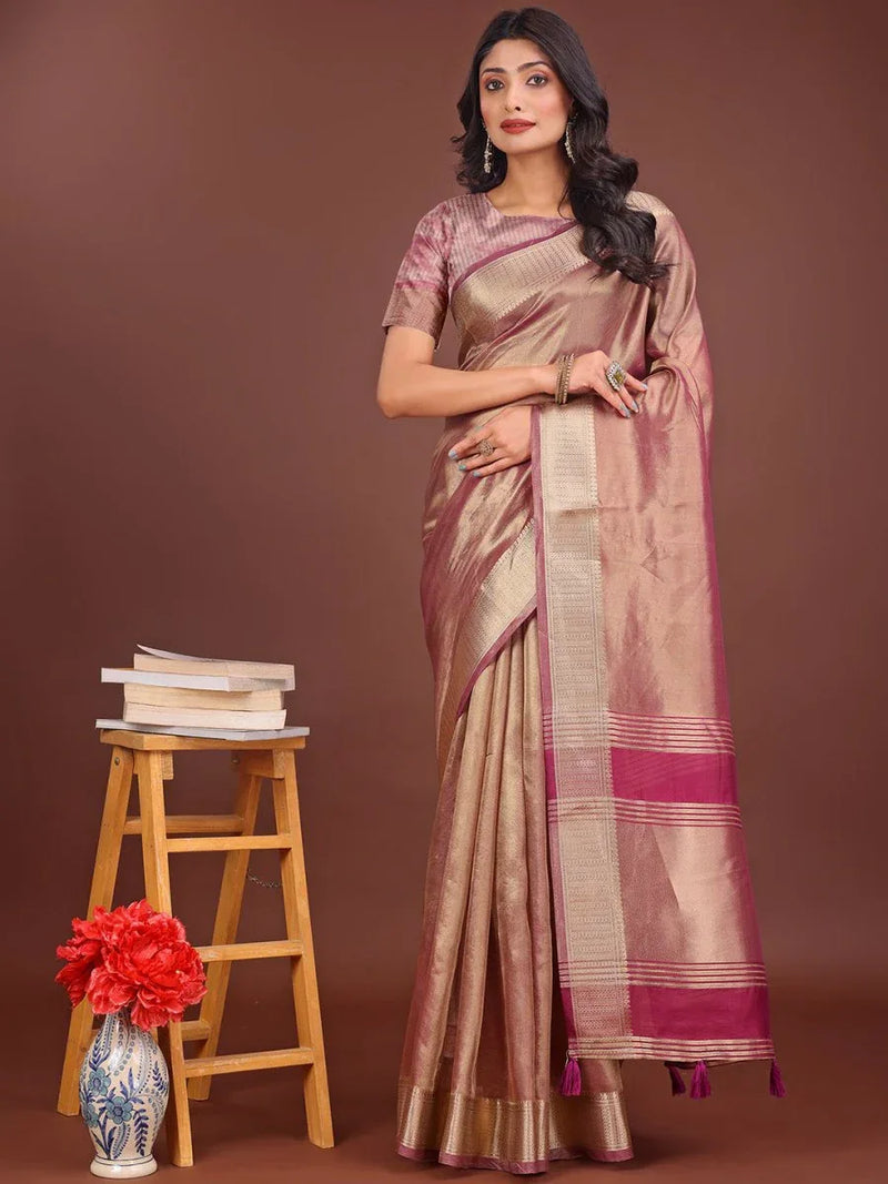 Light Pink Organza Saree With Blouse Piece - EZBER