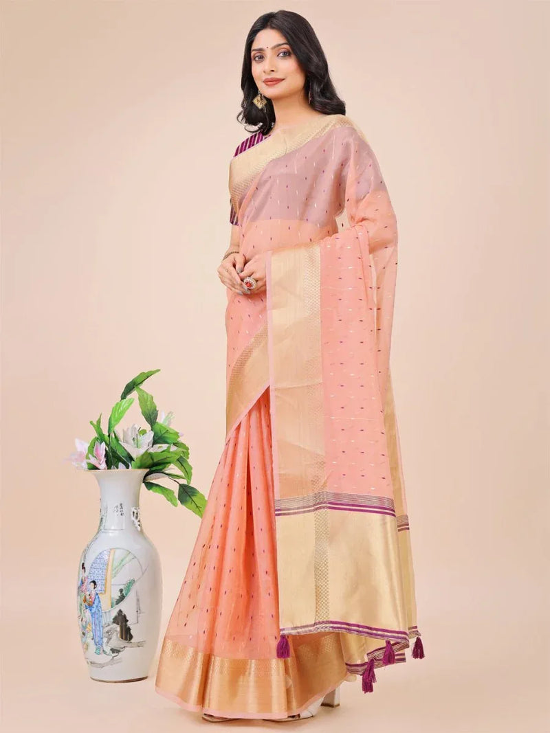 Light Pink Organza Saree With Blouse Piece - EZBER