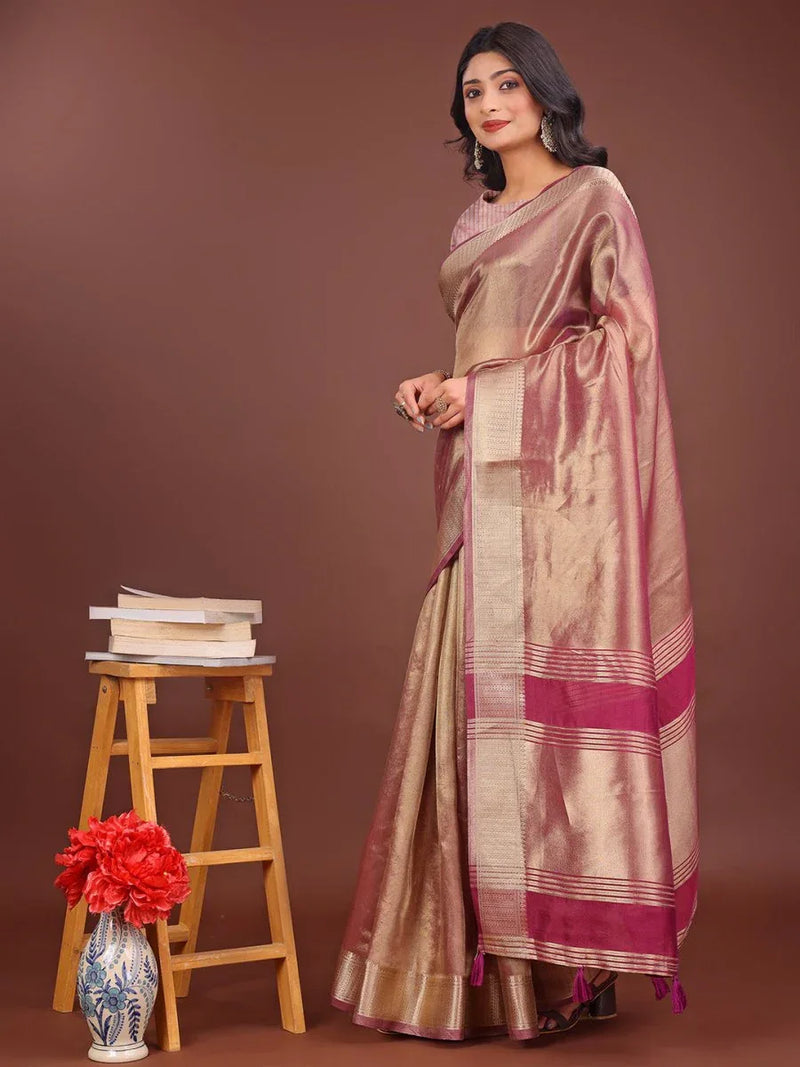 Light Pink Organza Saree With Blouse Piece - EZBER