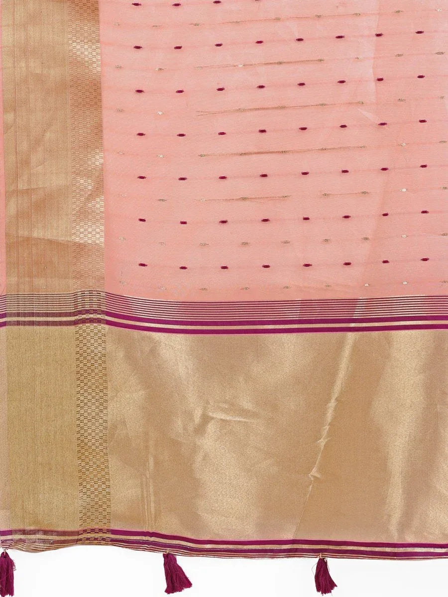 Light Pink Organza Saree With Blouse Piece - EZBER