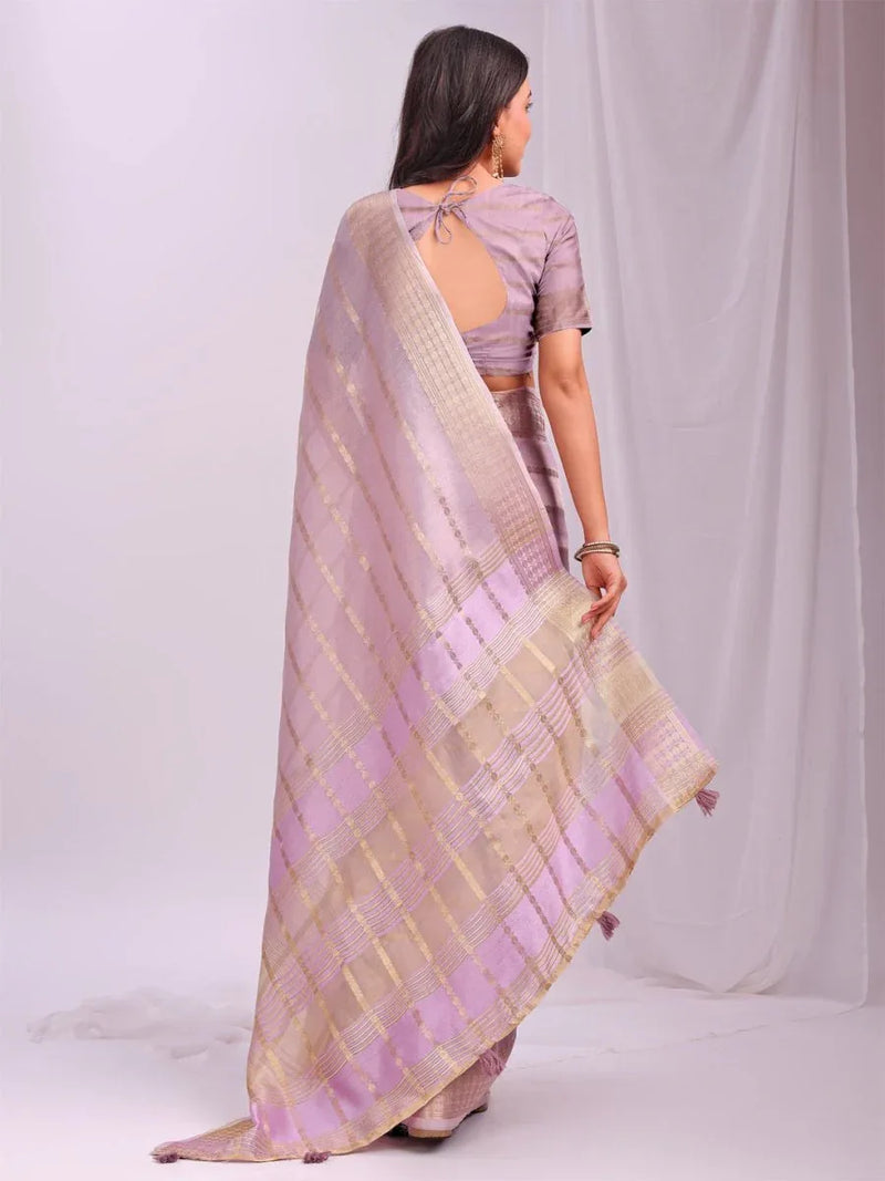 Light Pink PORTO Organza Saree with Blouse Piece - EZBER