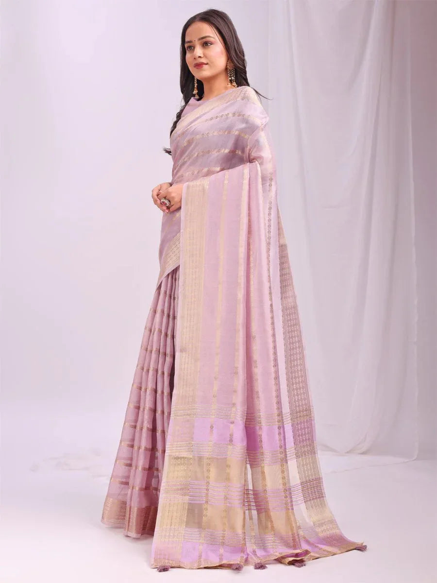 Light Pink PORTO Organza Saree with Blouse Piece - EZBER