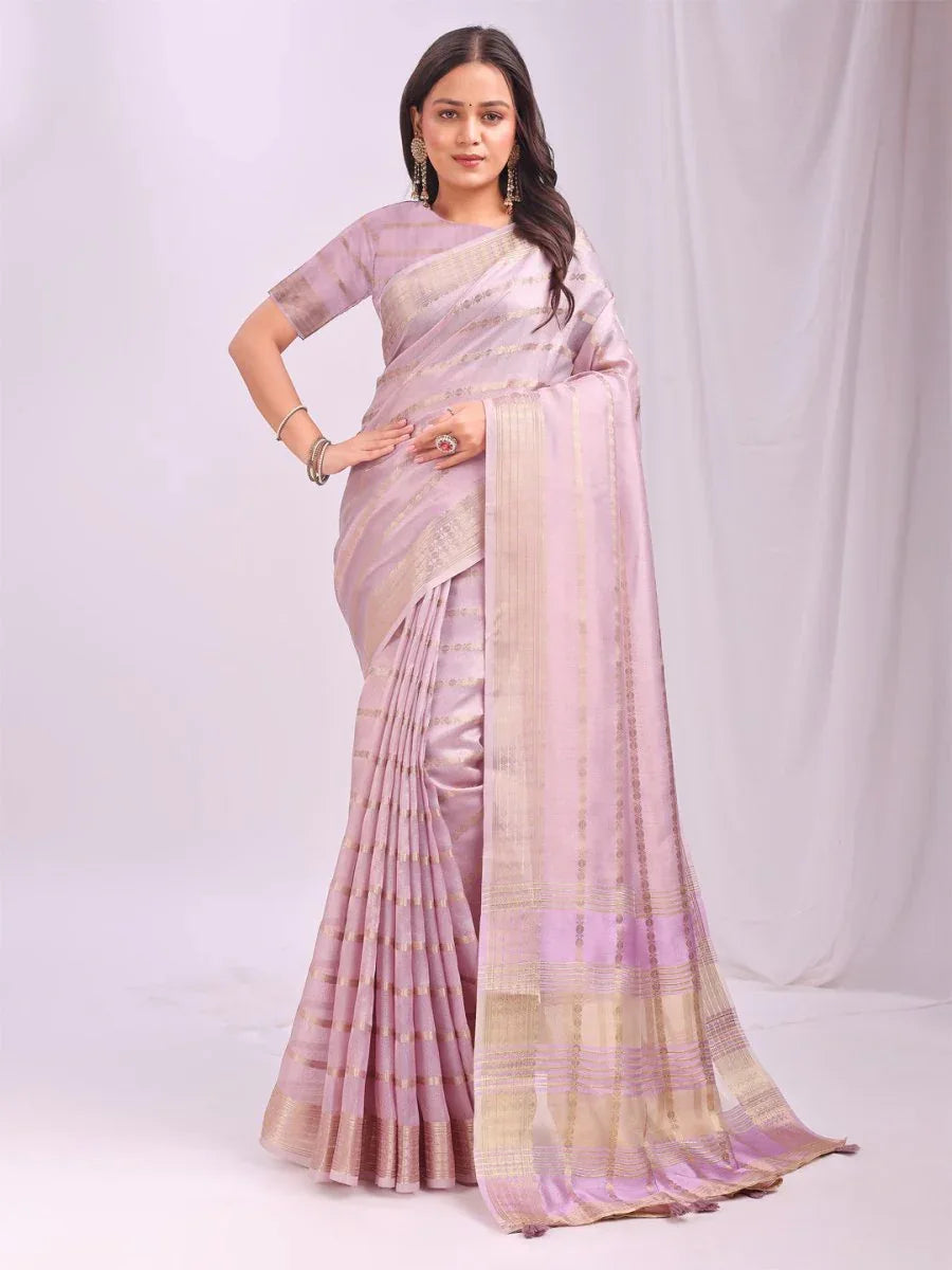 Light Pink PORTO Organza Saree with Blouse Piece - EZBER