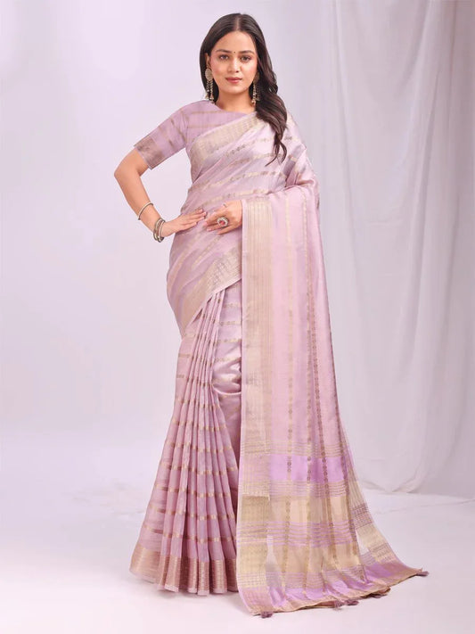 Light Pink PORTO Organza Saree with Blouse Piece - EZBER