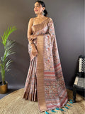 Light Pink Tussar Silk Saree With Blouse Piece - EZBER
