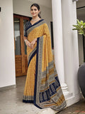 Light Yellow Mulmul Cottons Saree With Blouse Piece - EZBER