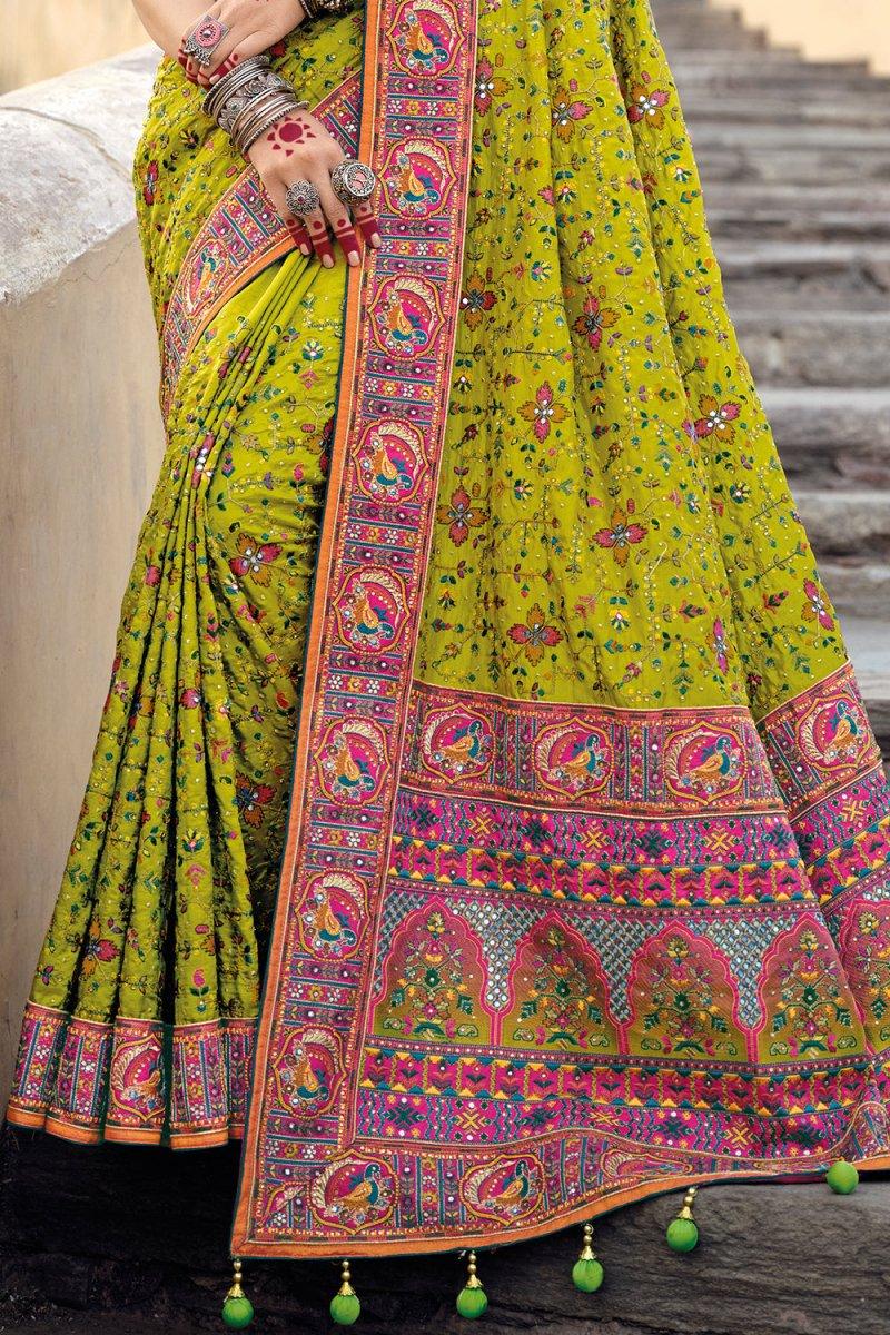 Lime Green Banarasi Saree - EZBER