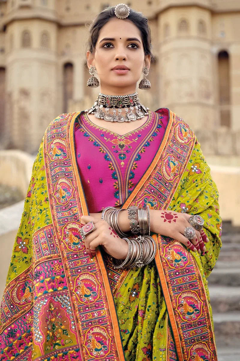 Lime Green Banarasi Saree - EZBER