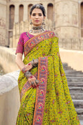 Lime Green Banarasi Saree - EZBER