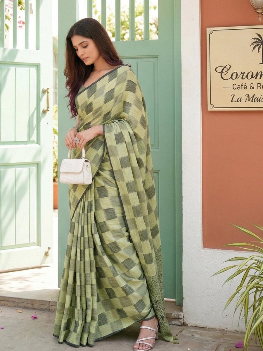Linen Cotton Sea Green Handloom Saree | EZB SI04 SUVAN1001 - EZBER