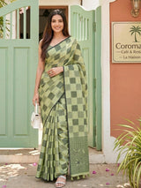 Linen Cotton Sea Green Handloom Saree | EZB SI04 SUVAN1001