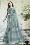 Abalone Grey Linen Blend Saree - EZBER