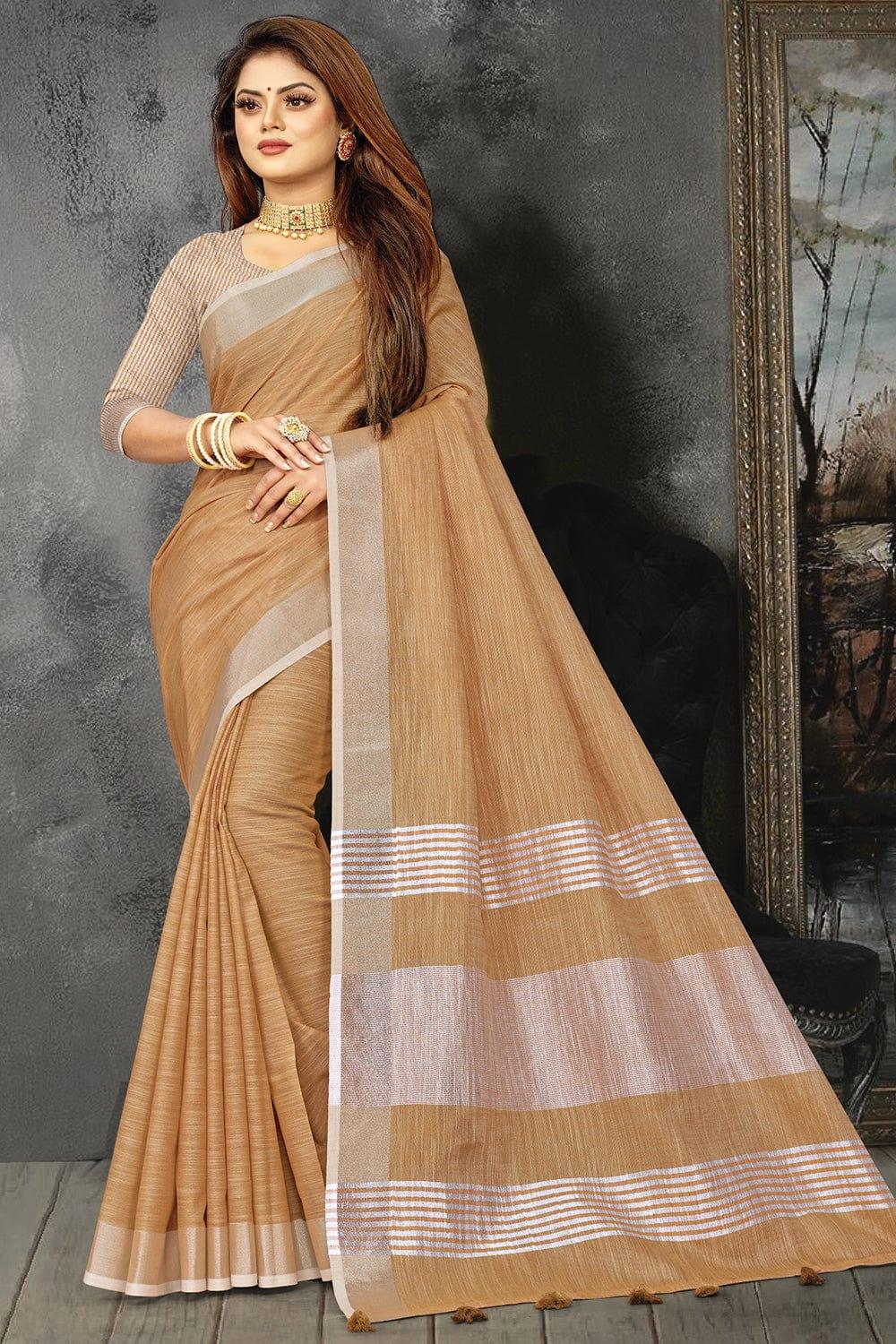 Copper Brown Linen Blend Saree - EZBER