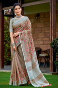Fawn Brown Linen Blend Saree - EZBER
