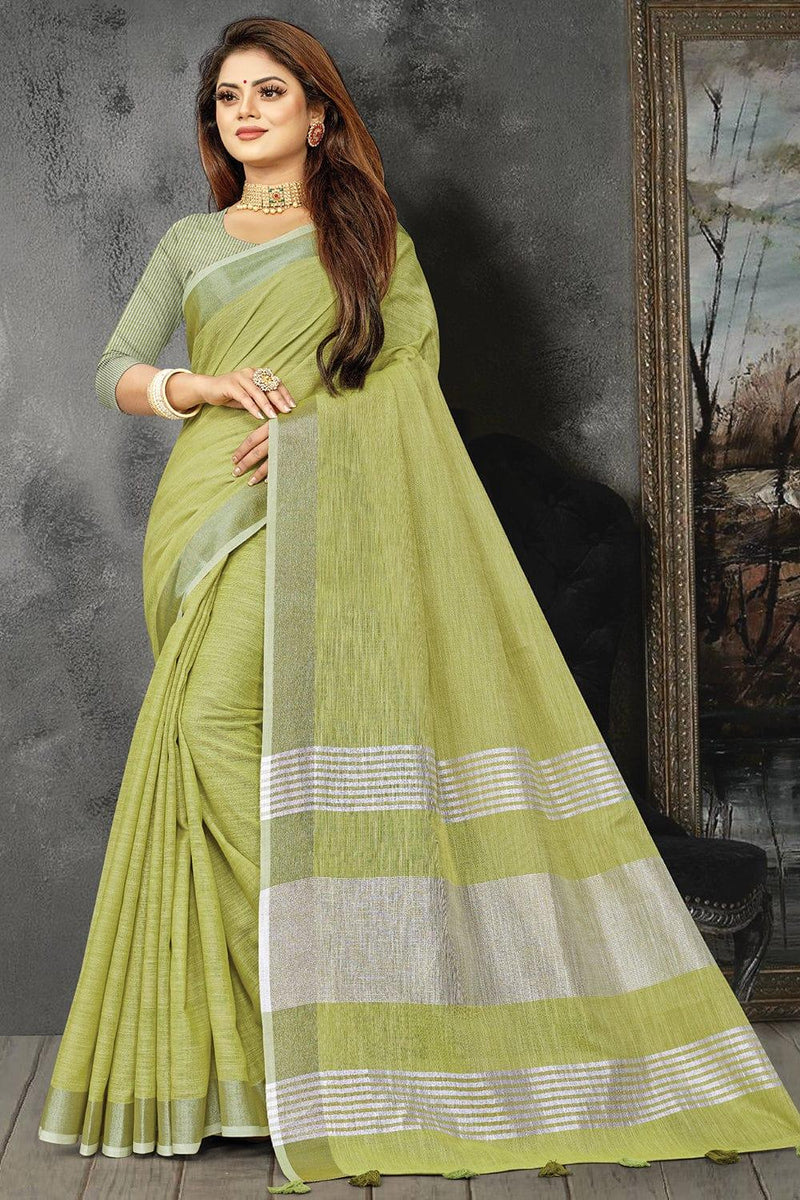 Fern Green Linen Blend Saree - EZBER