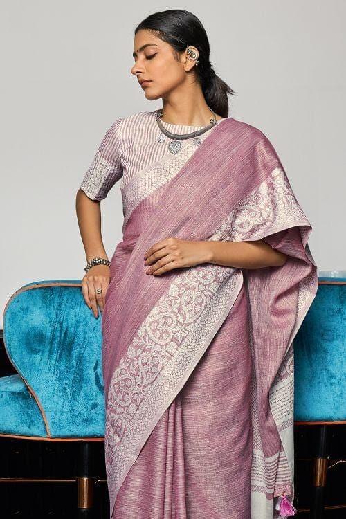 Grape Purple Linen Blend Saree - EZBER