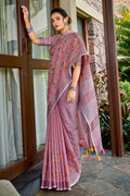 Lilac Purple Linen Blend Saree - EZBER