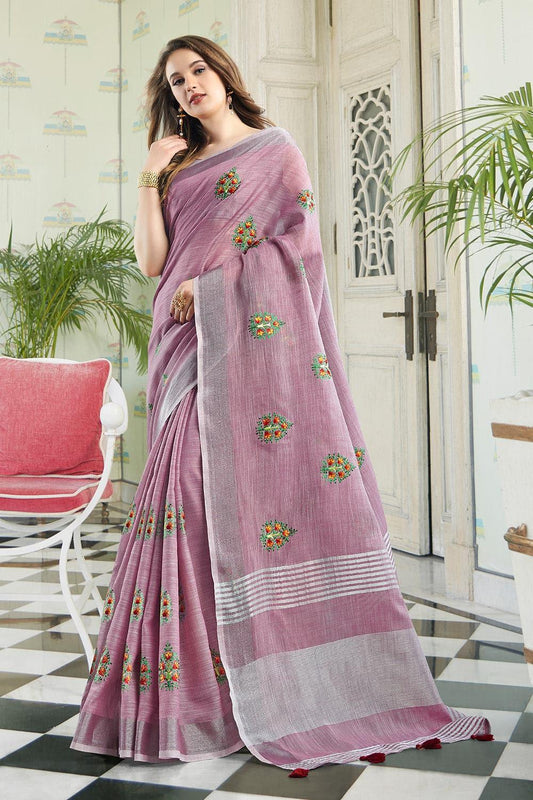 Lily Purple Linen Blend Saree - EZBER