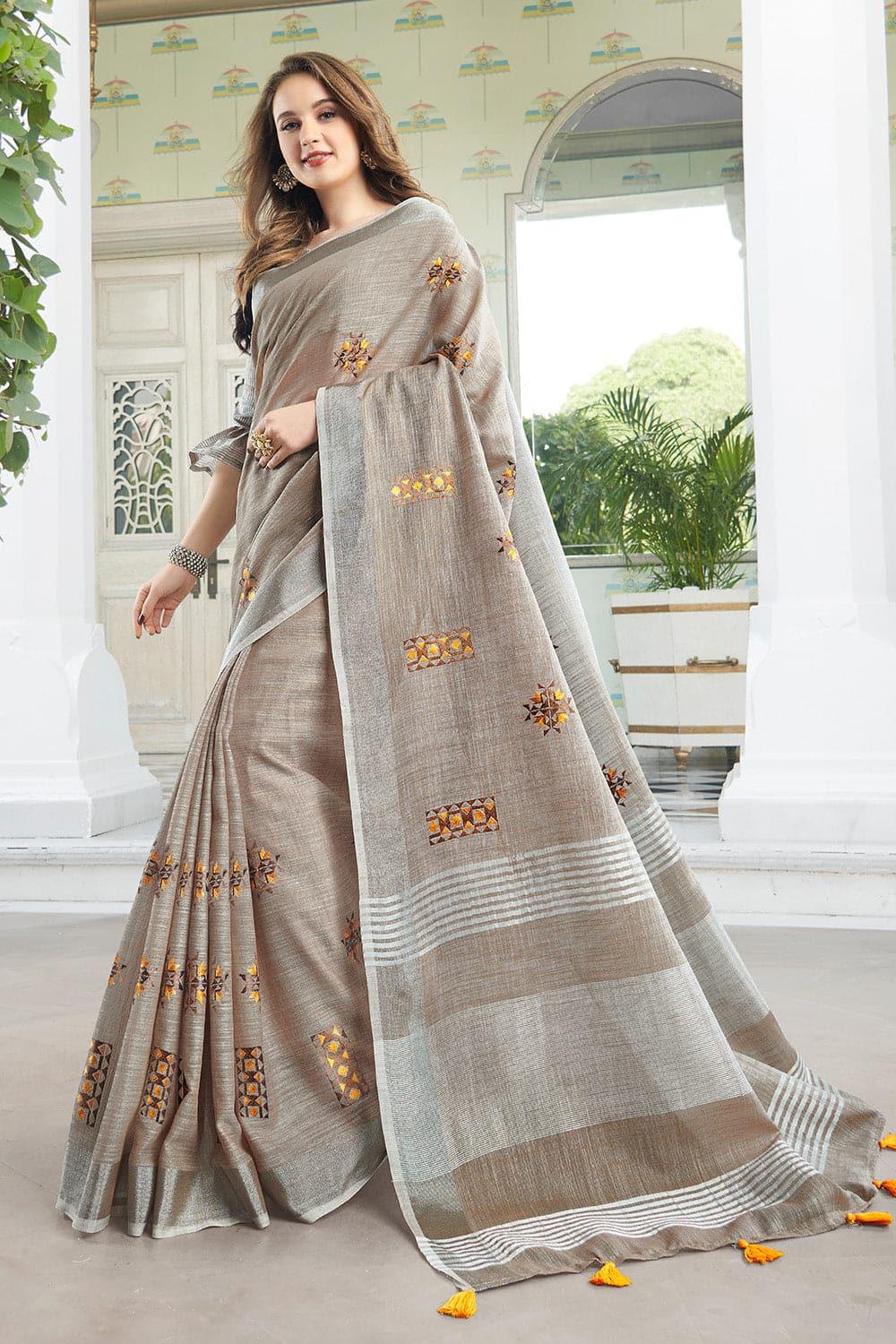 Mink Grey Linen Blend Saree - EZBER