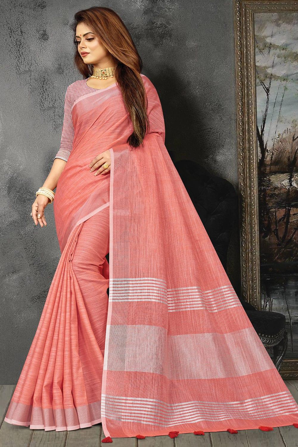 Peach Linen Blend Saree - EZBER