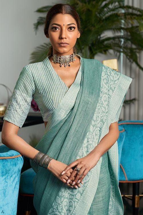 Pewter Grey Linen Blend Saree - EZBER