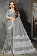Pewter Grey Linen Blend Saree - EZBER