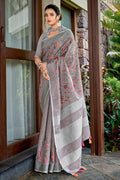 Pewter Grey Linen Blend Saree - EZBER