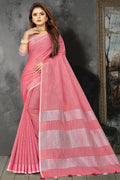 Rouge Pink Linen Blend Saree - EZBER