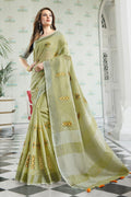 Sage Green Linen Blend Saree - EZBER