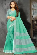 Sea Green Linen Blend Saree - EZBER