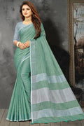 Teal Green Linen Blend Saree - EZBER