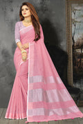 Watermelon Pink Linen Blend Saree - EZBER