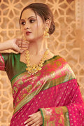 Magenta Banarasi Silk Saree With Blouse - EZBER